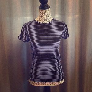 Navy shirt with white stripes
